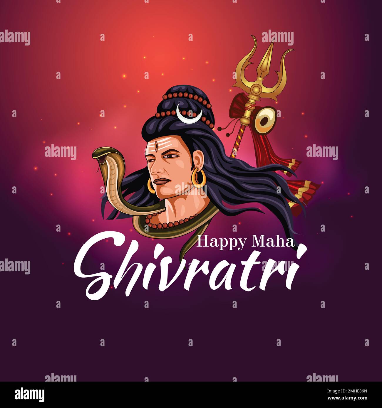 Happy maha Shivratri con trisulam, un festival indù celebrato di notte di lord shiva, calligrafia inglese. Disegno vettoriale Illustrazione Vettoriale