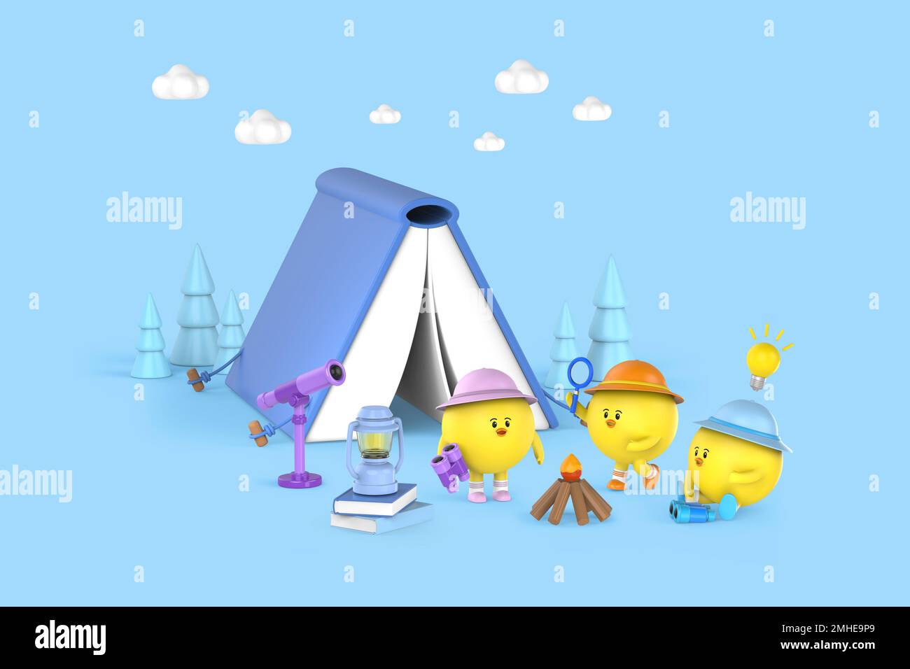 3d grafica renderizzata character_camping istruzione Foto Stock