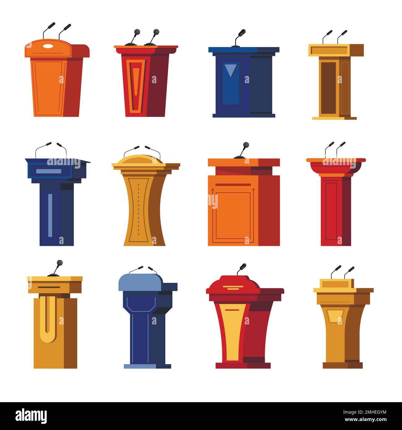 Tribune o podio da dibattito, palco, rostro con microfoni Illustrazione Vettoriale