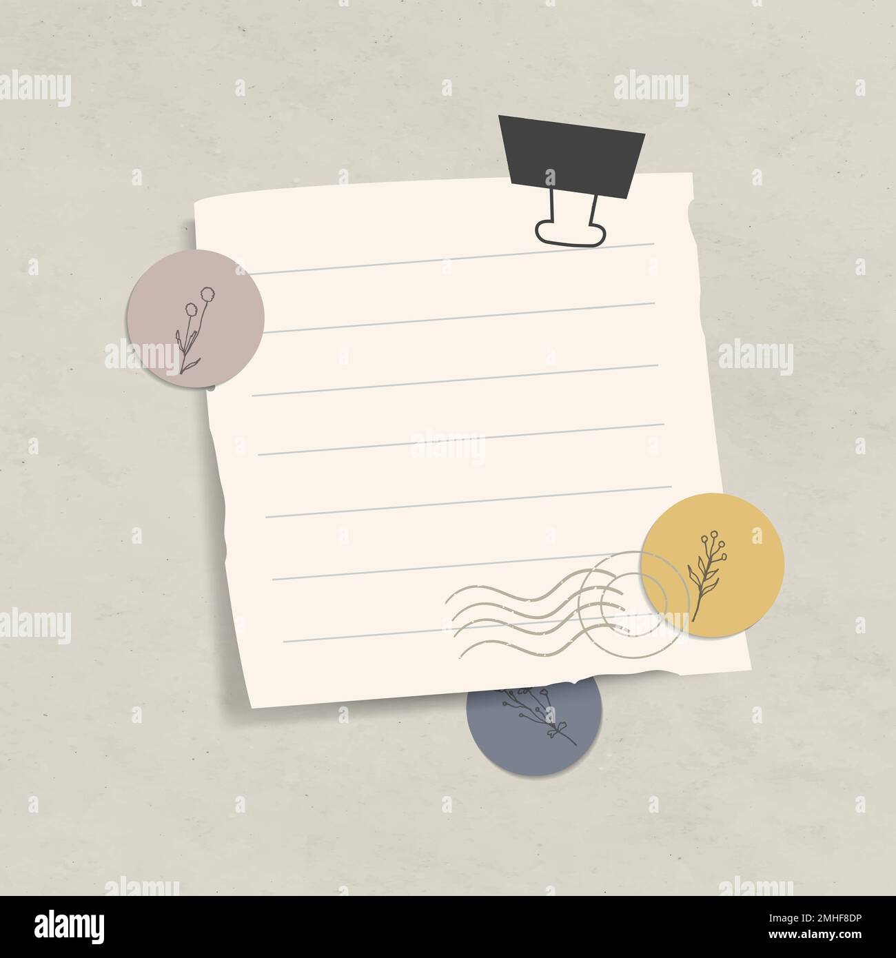 Set di carte da notaio con fodera vuota con clip per rilegatori su vettore di sfondo in carta testurizzata Illustrazione Vettoriale