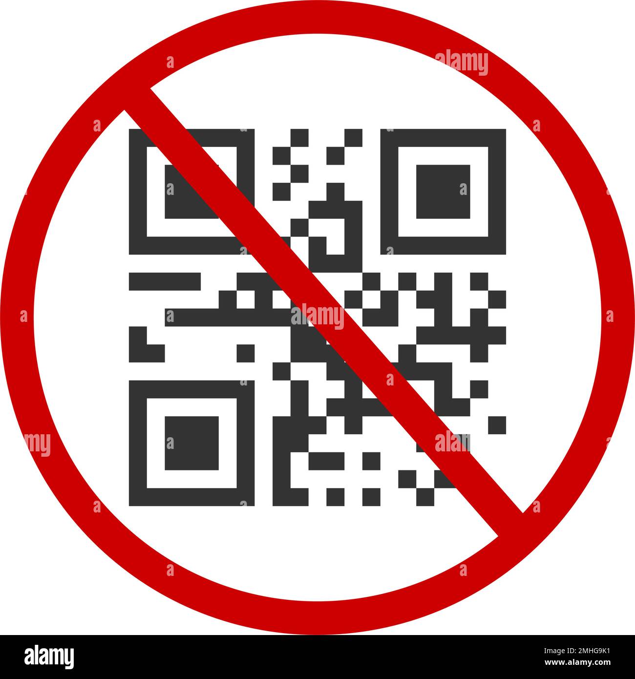 Icona codice QR non disponibile. Codice a barre a matrice di risposta rapida in rosso segno di divieto isolato su sfondo bianco. Immissione o accesso senza concetto di codice QR. Illustrazione piatta vettoriale Illustrazione Vettoriale