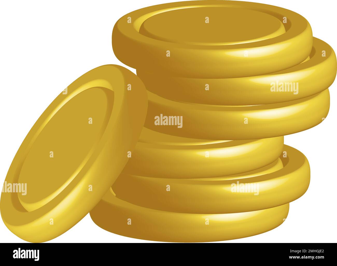 monete d'oro 3d icona realistica vettoriale cash con ombre isolate sul bianco Illustrazione Vettoriale