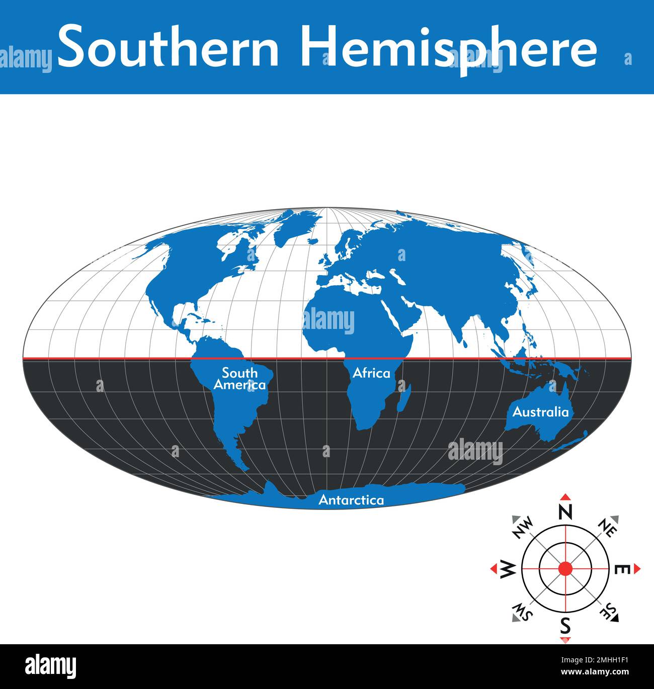 Emisfero meridionale, globo, illustrazione vettoriale, Scienza Illustrazione Vettoriale