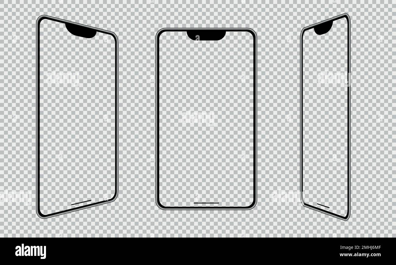 Frame vettoriale del telefono cellulare. Modello smartphone. Il telefono si mockup in prospettiva su uno sfondo trasparente. EPS 10 Illustrazione Vettoriale