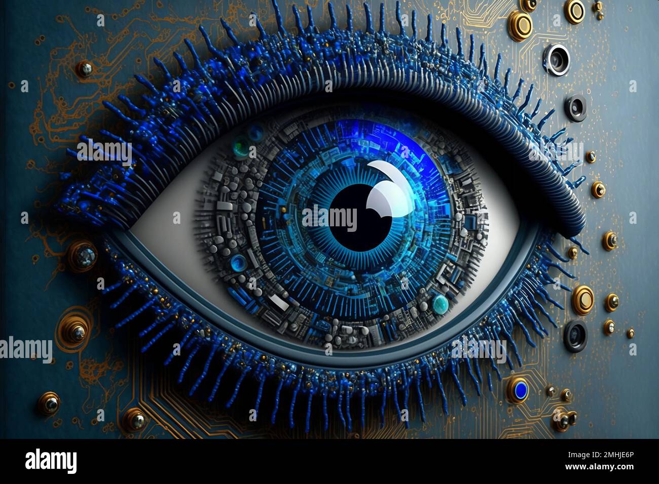 Un'illustrazione generata dall'intelligenza artificiale di un occhio umano fantascientico. Foto Stock
