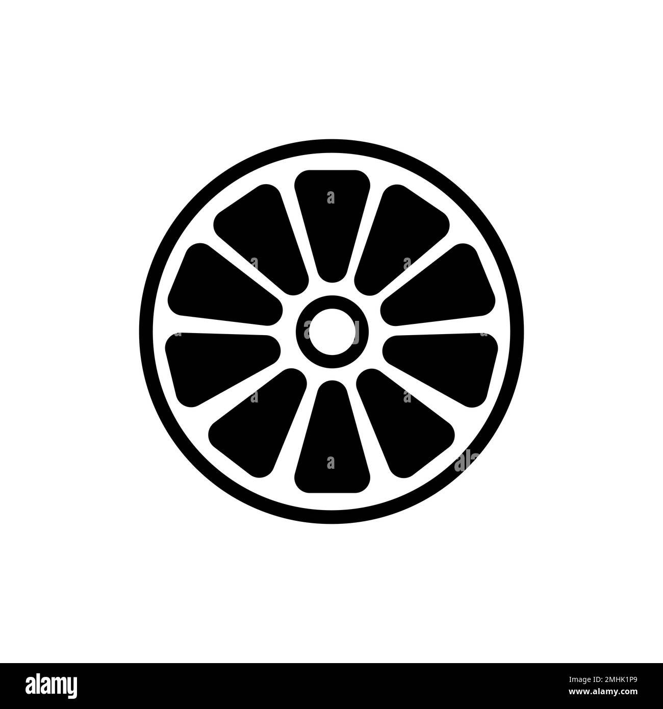 Logo a mezza fetta di agrumi icona silhouette design. Semplice piatto moderno clip art. Minimal Simbolo di segno per dieta sana, nutrizione, vitamine ecc. Limone Illustrazione Vettoriale