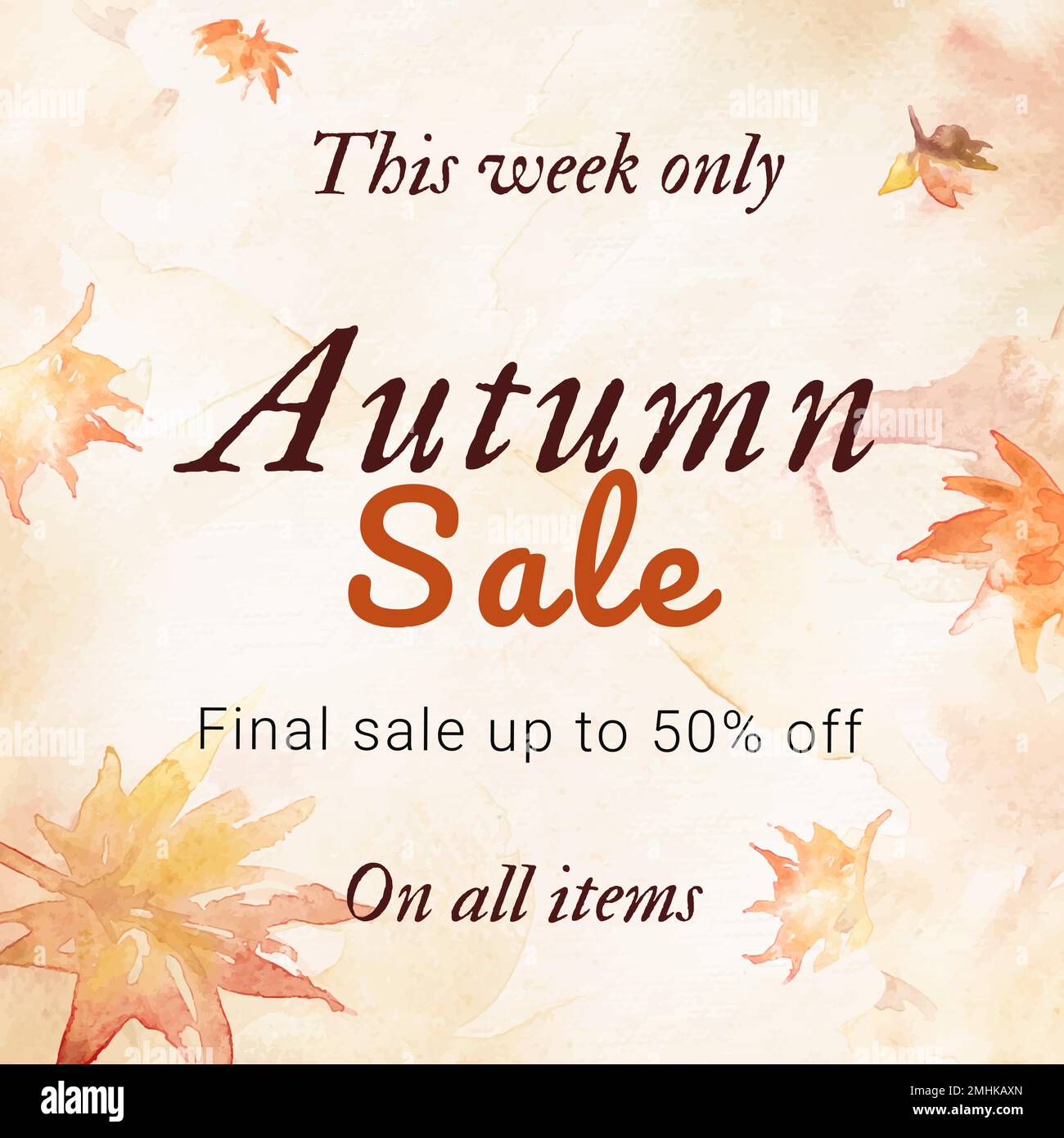 Autunno vendita watercolor modello vettore moda social media annuncio Illustrazione Vettoriale