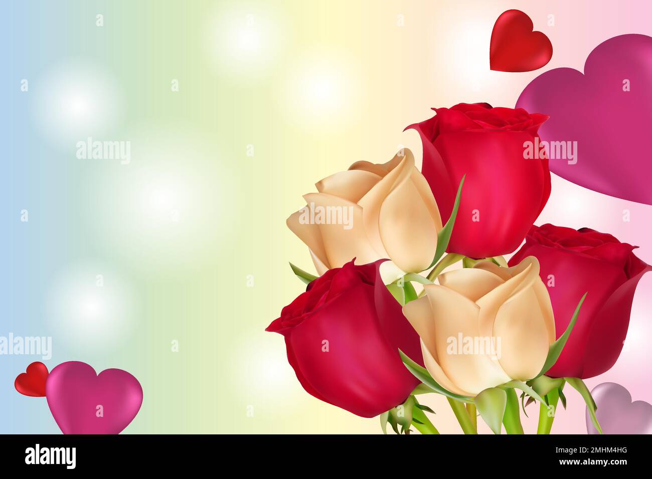 Set di cuori con iscrizioni. Concetto per il giorno di San Valentino, il compleanno, il giorno della madre, il giorno della donna. Sfondo universale vacanza. Immagine vettoriale. Illustrazione Vettoriale