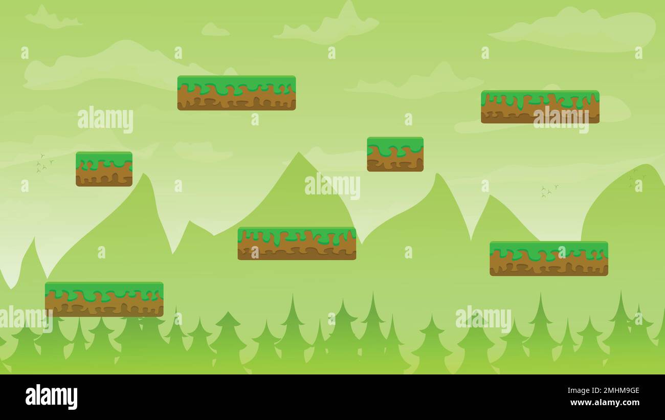grafica di gioco 2d, paesaggio naturale per giochi, applicazioni mobili e computer, grafica vettoriale di sfondo del gioco. Illustrazione Vettoriale