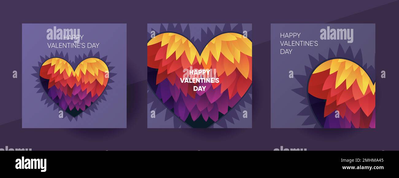 Buon banner vettoriale di San Valentino, modello di post sui social media con un cuore colorato e bello. Illustrazione Vettoriale