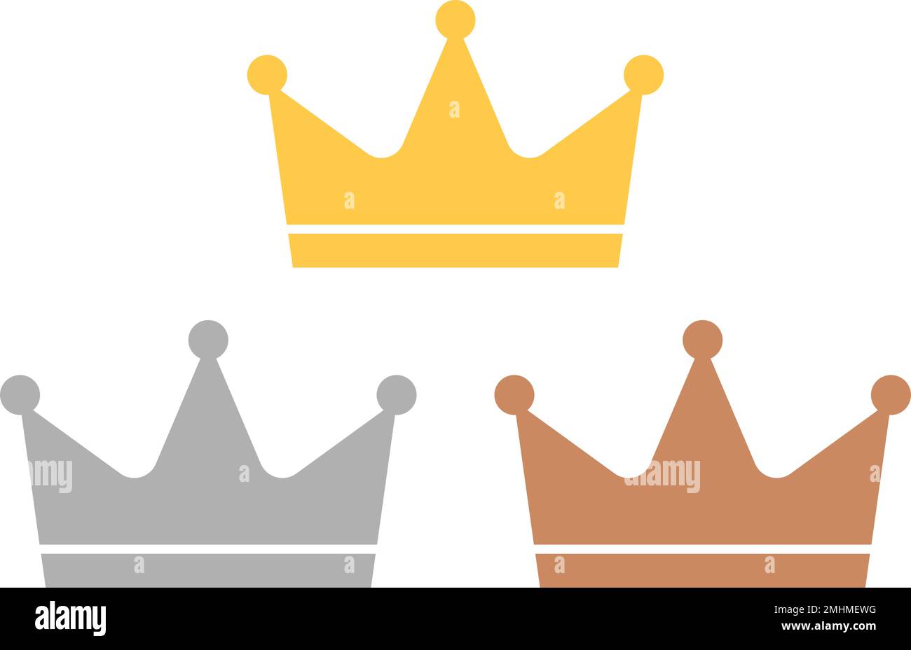 Set di icone a corona oro, argento e bronzo. Classifica. Vettori modificabili. Illustrazione Vettoriale