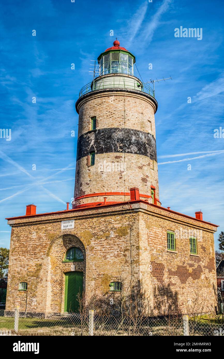 Falsterbo fyr a Skanor peninusula, regione di Skåne, Svezia. Il faro svedese in mattoni a Falsterbo è un monumento storico o un edificio nella contea di Skane Foto Stock