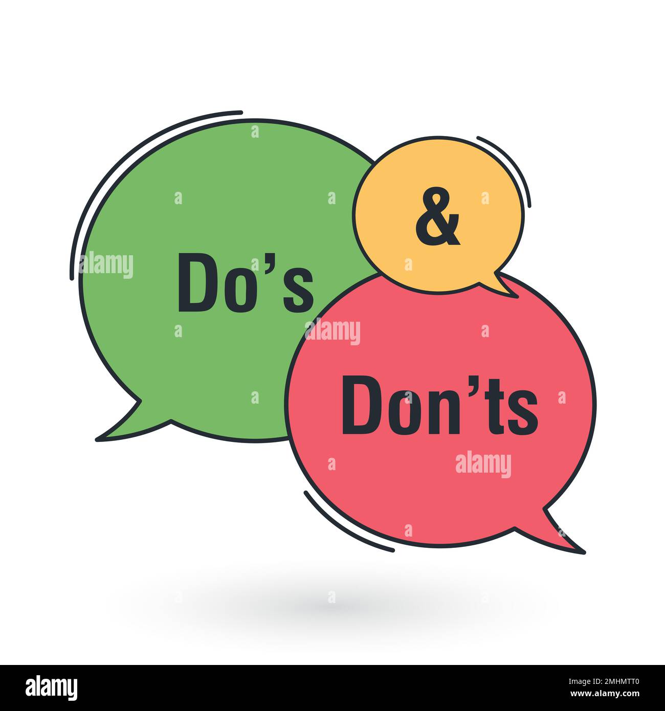 Bolla di discorso del do e del dont. Simboli positivi e negativi. DOS e dont. Illustrazione piatta vettoriale Illustrazione Vettoriale