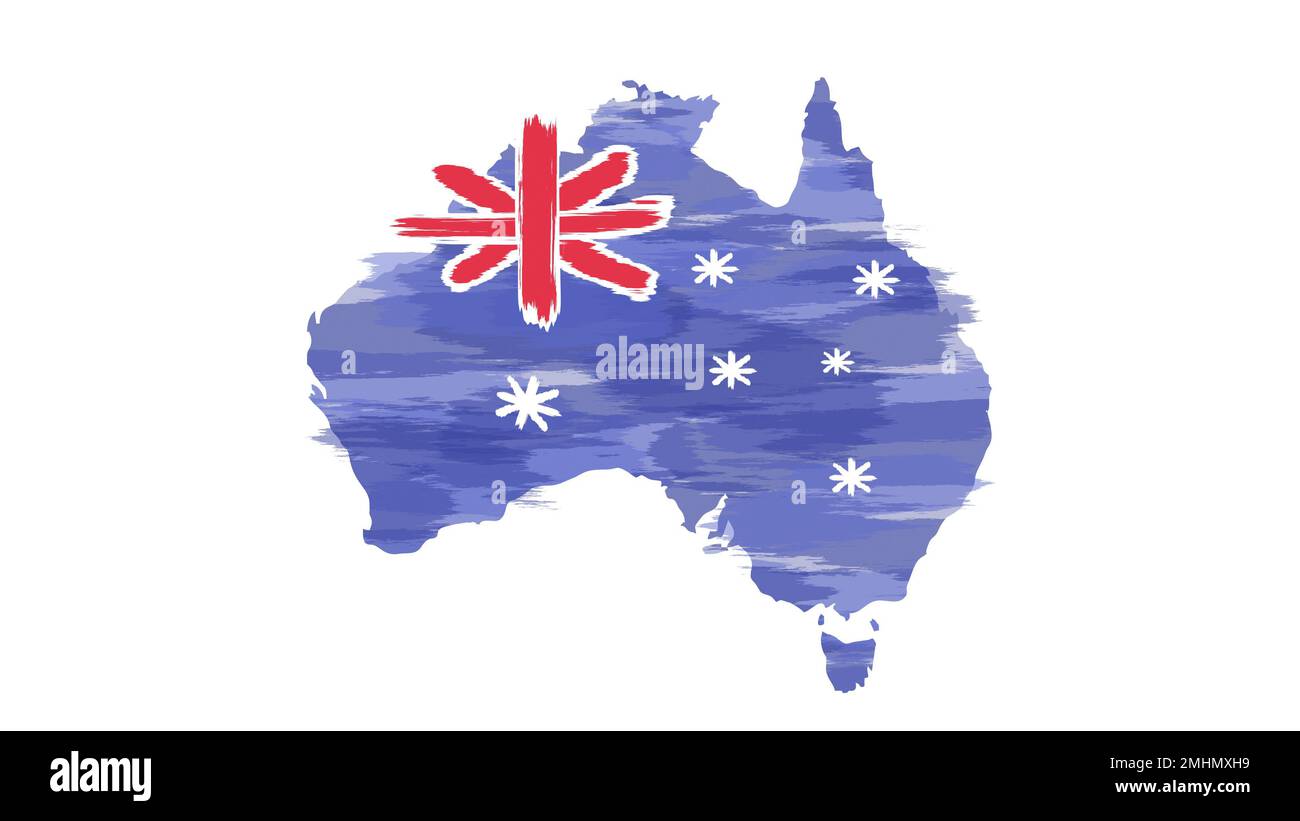 Colori della bandiera australiana dipinta con un tratto di pennello, illustrazione Australia Day 3D Foto Stock