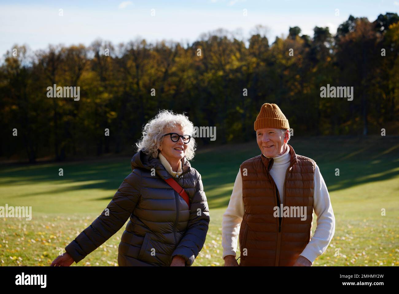 Coppia senior in autunno scenario Foto Stock