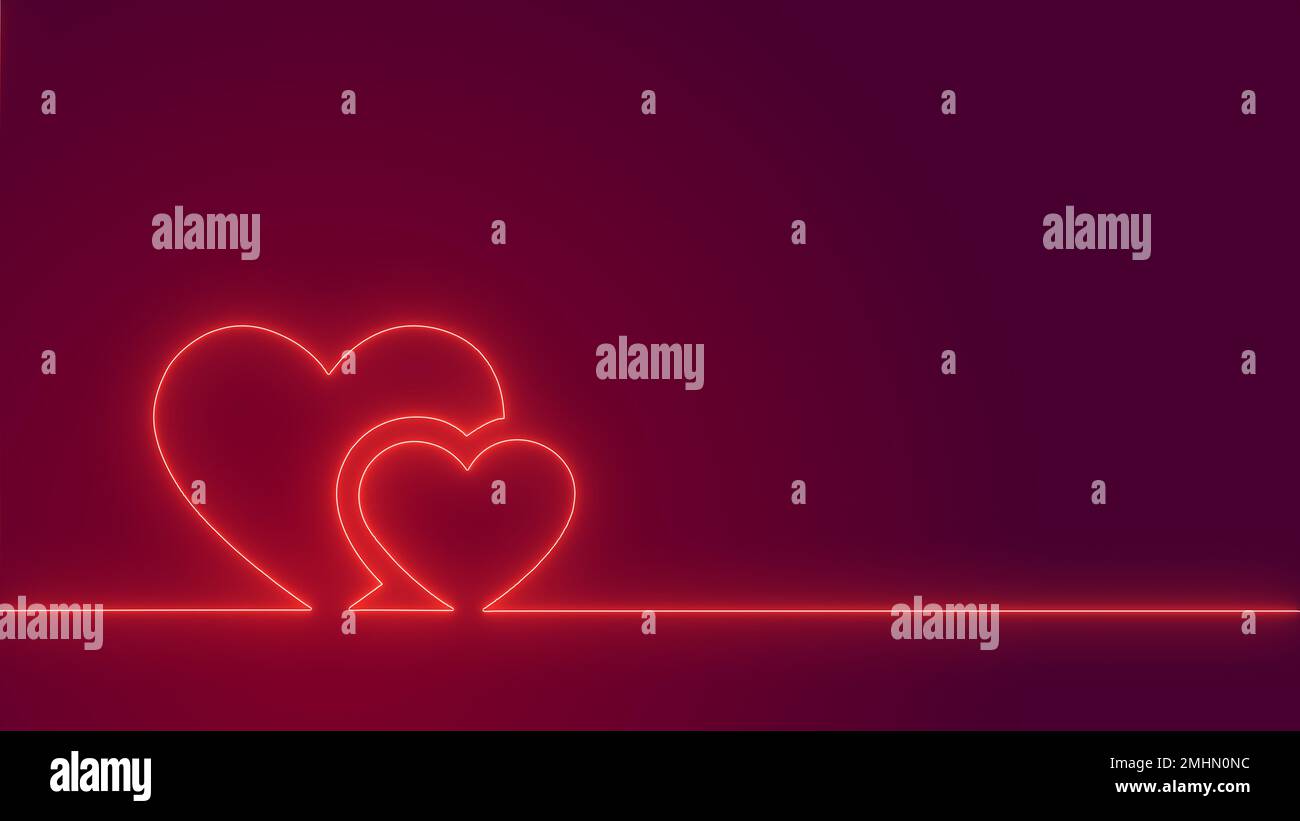 Effetto luce al neon con illustrazione Love Shapes 3D Foto Stock