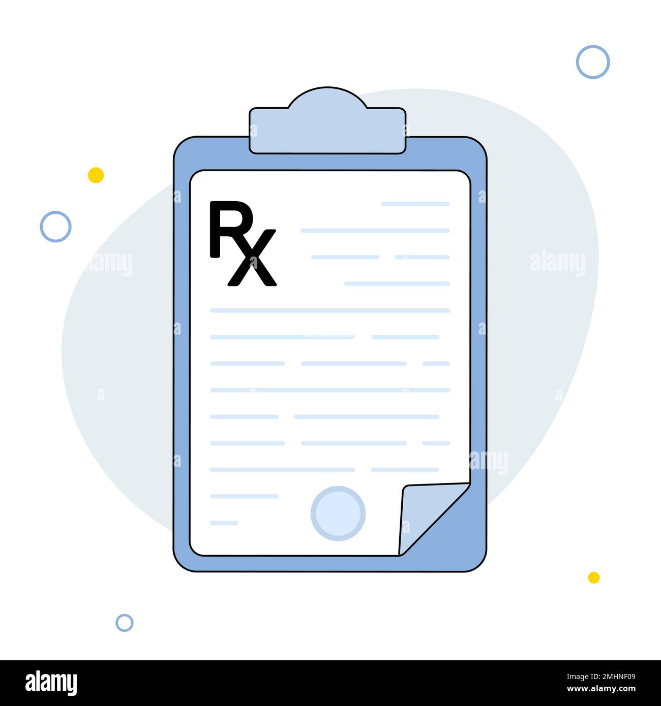Prescrizione. Appunti e modulo Rx. Concetto di diagnostica sanitaria, ospedaliera e medica. Illustrazione piatta vettoriale Illustrazione Vettoriale