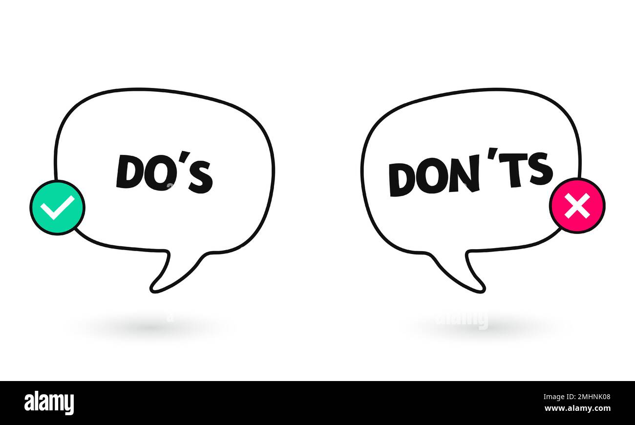Cose da fare e da non fare o icone buone e cattive. Simboli positivi e negativi. Illustrazione vettoriale Illustrazione Vettoriale