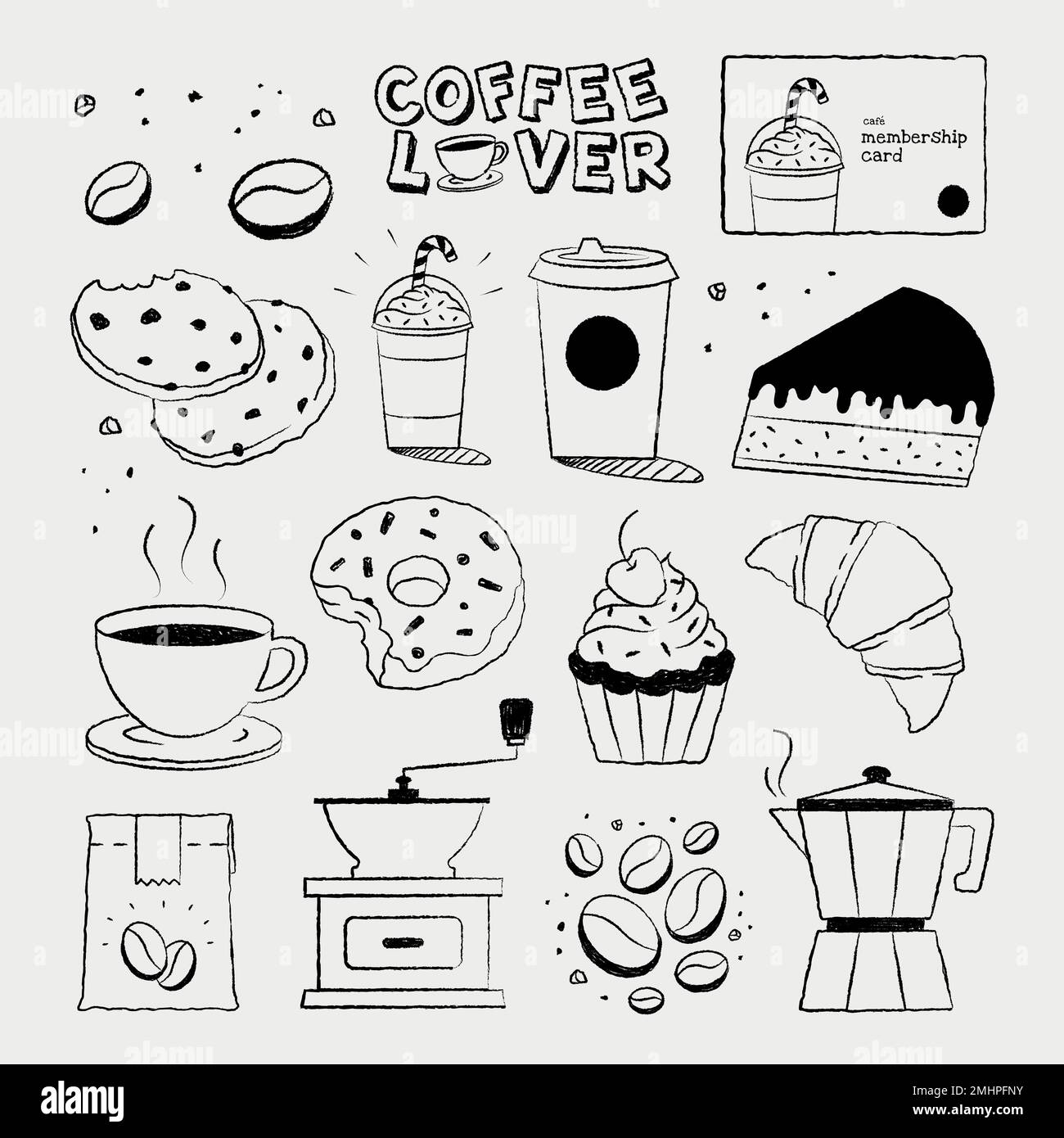 Set vettoriale di elementi per il design di caffè e torta Illustrazione Vettoriale