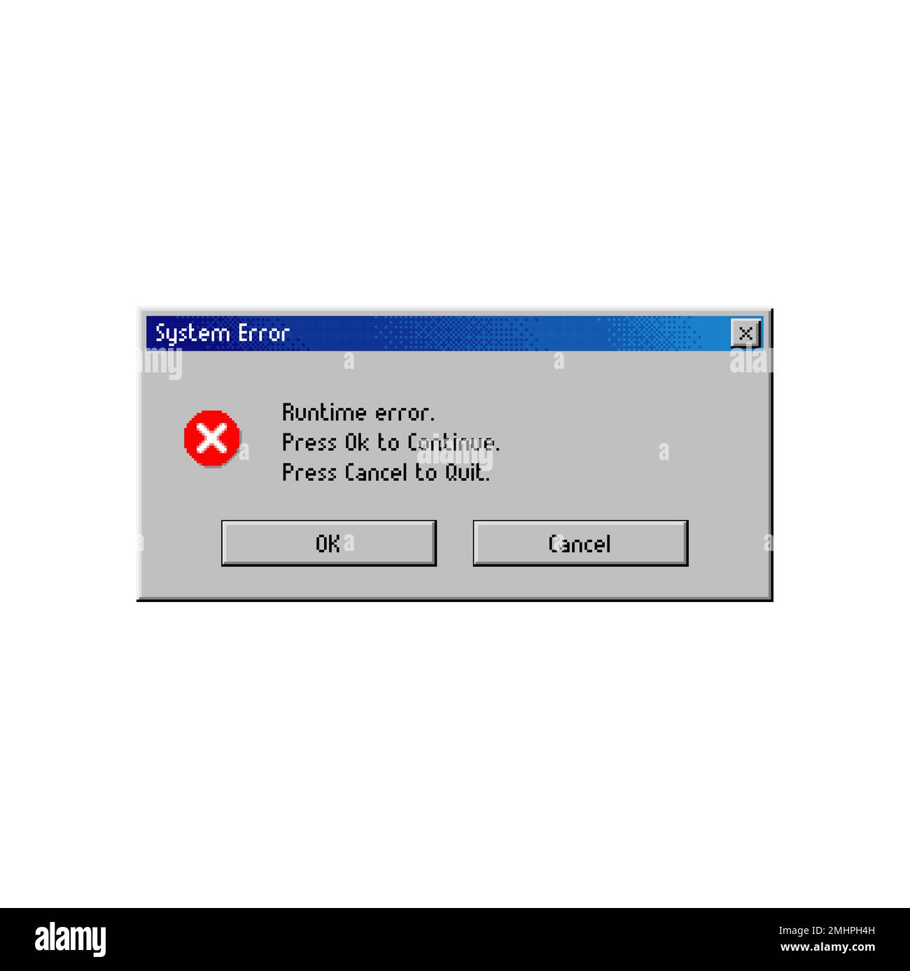 Finestra dei messaggi di errore sulla schermata di avvertenza del sistema del computer, messaggio a comparsa del vettore. Pulsante di opzione della finestra di messaggio di avviso del computer o errore di runtime per annullare, uscire e continuare, notifica di errore del sistema del computer Illustrazione Vettoriale