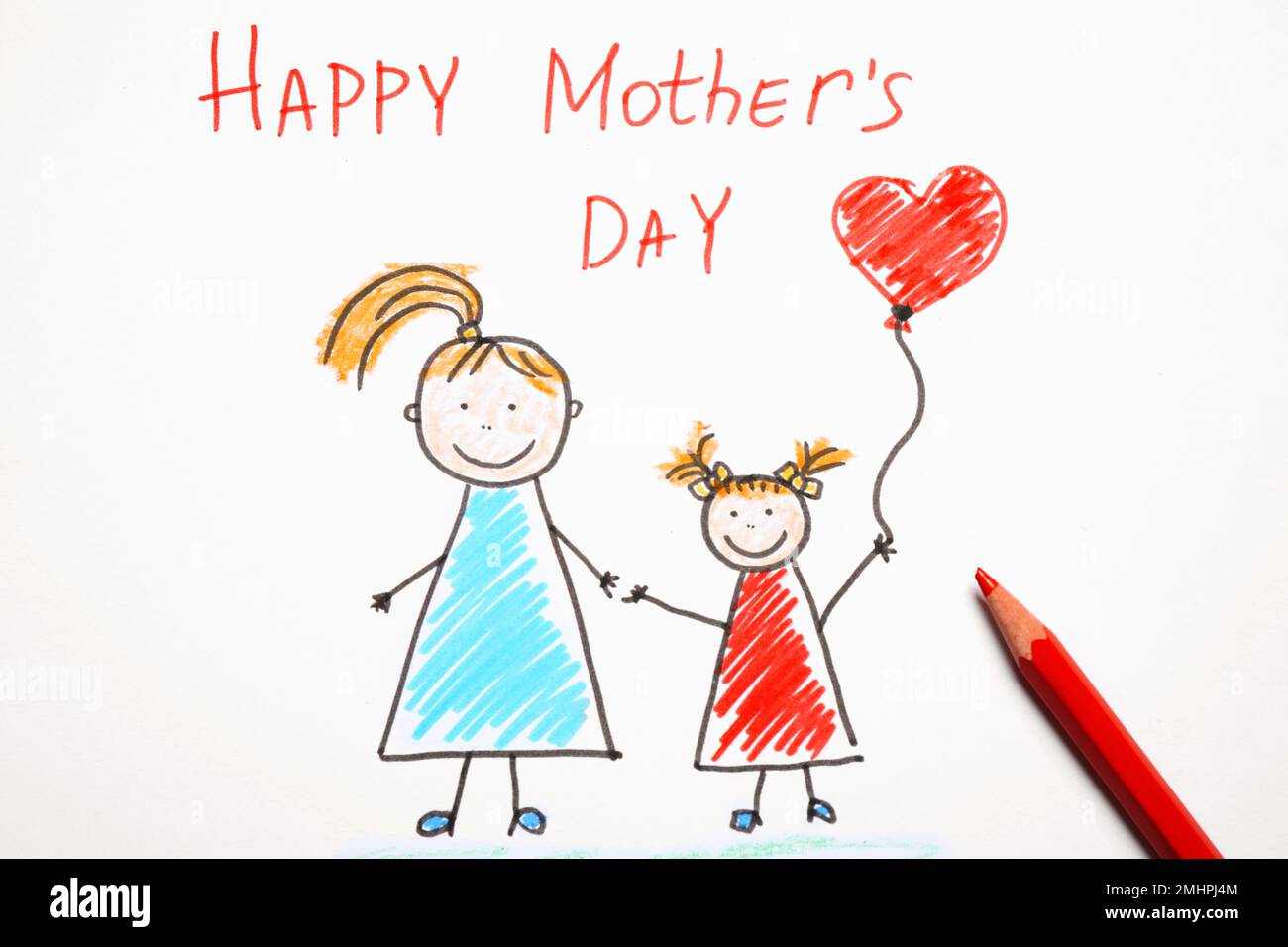 Disegno per la festa della mamma e la matita, vista dall'alto Foto stock -  Alamy