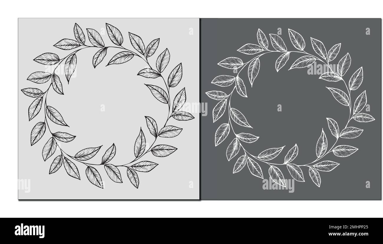 Corona con rami di pianta vettoriali grafici con stilizzazione a linee Illustrazione Vettoriale