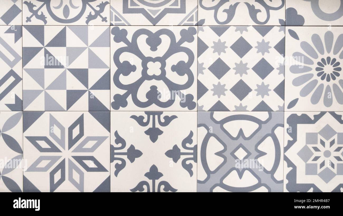 Texture senza cuciture di vecchio muro di pietra Azulejo superficie mattonella patchwork Foto Stock