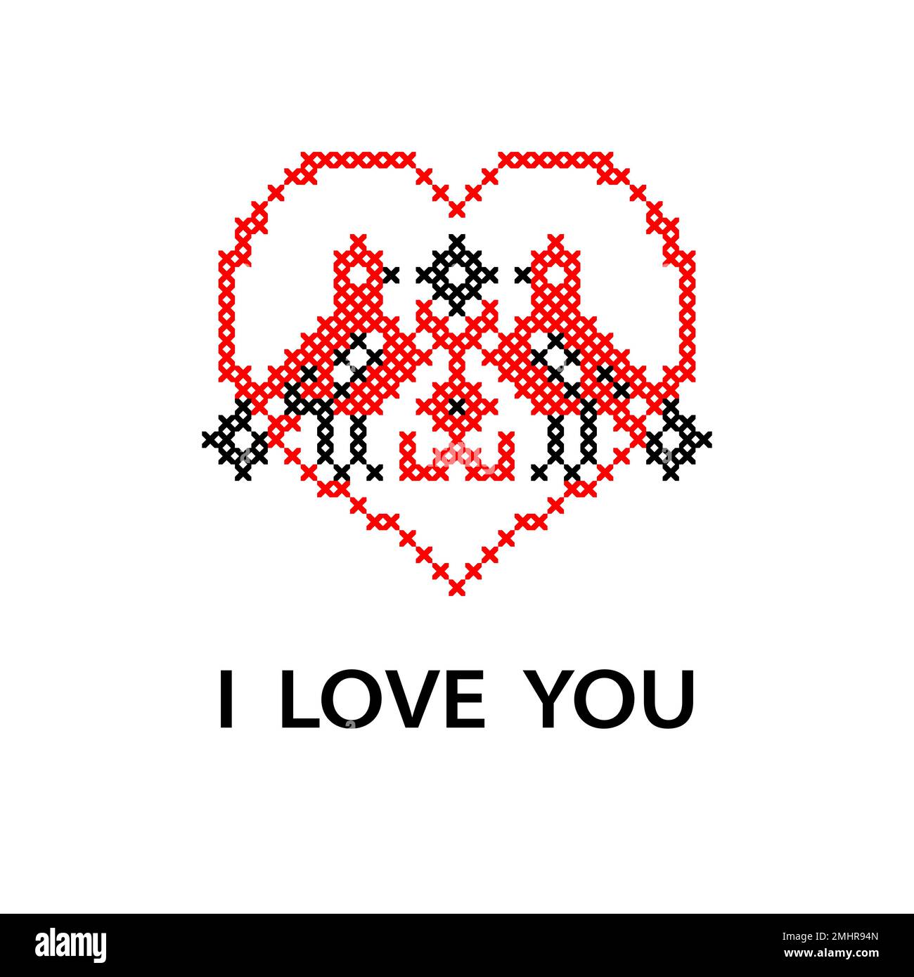 Cuore e uccelli coppia. Concetto di amore o di data. Schema vettoriale Illustrazione Vettoriale