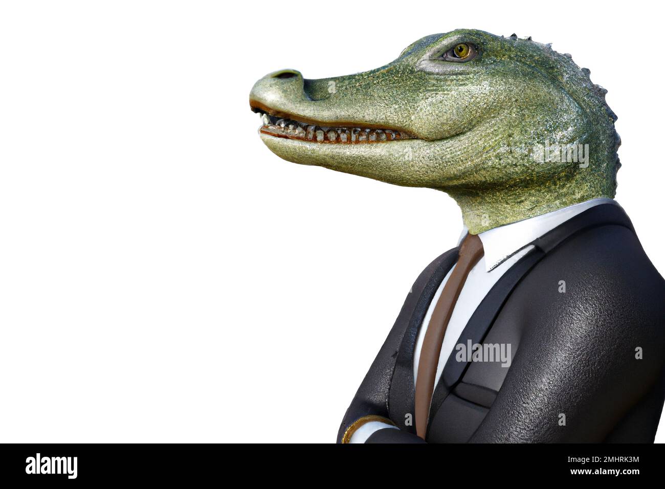 Ritratto di coccodrillo in tuta da lavoro – Illustrazione digitale 3D su sfondo bianco Foto Stock