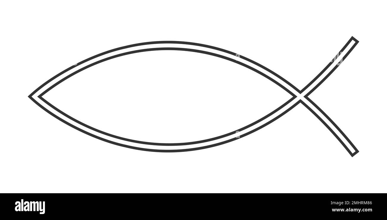 Icona di Ichthys. Gesù segno di pesce isolato su sfondo bianco. Simbolo di religione cristiana. Emblema popolare per believer per auto, adesivi, collane o pendenti. Illustrazione grafica vettoriale. Illustrazione Vettoriale