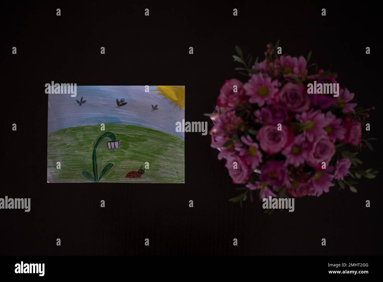 Pittura di fiore per bambini Foto Stock