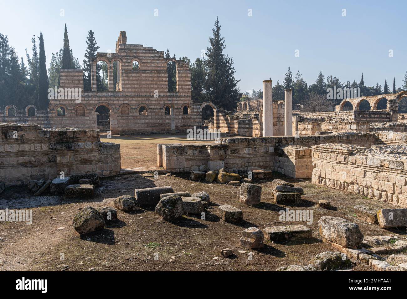 Rovine della città antica Anjar, valle di Bekaa, Libano Foto Stock