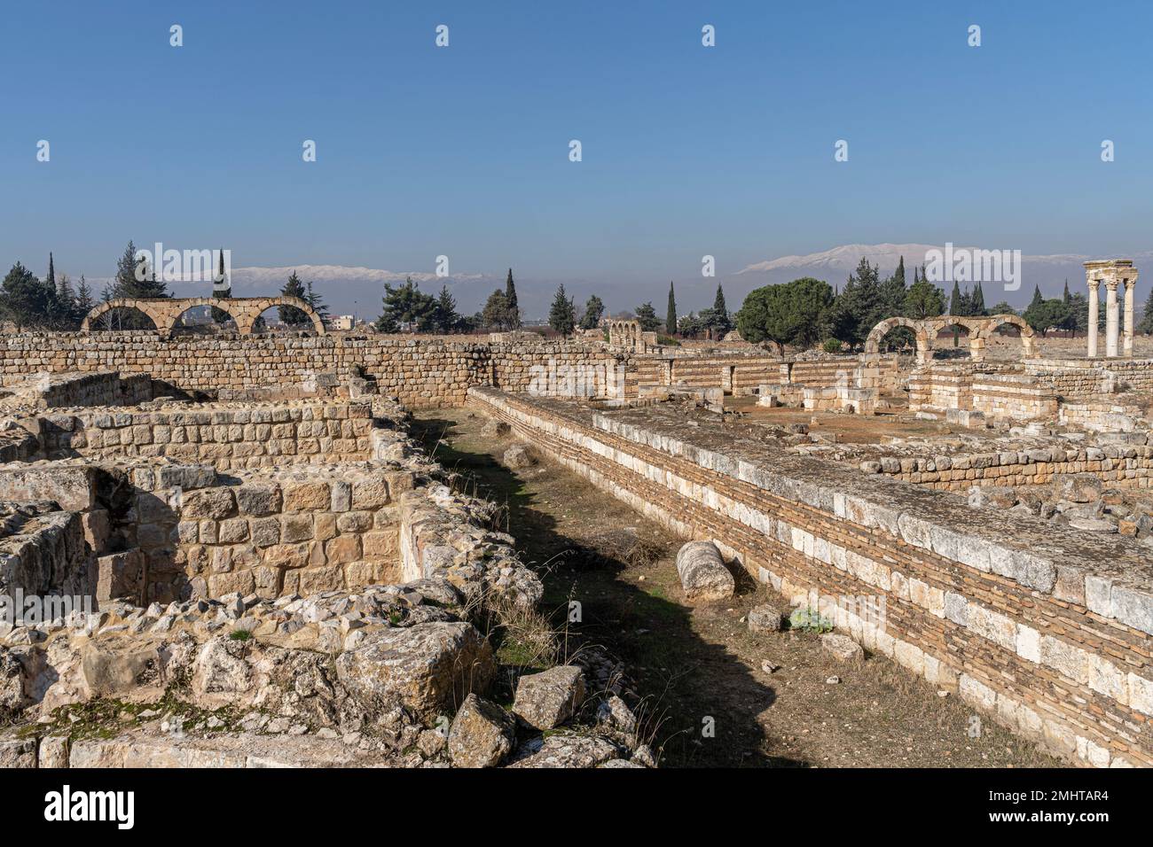 Rovine della città antica Anjar, valle di Bekaa, Libano Foto Stock