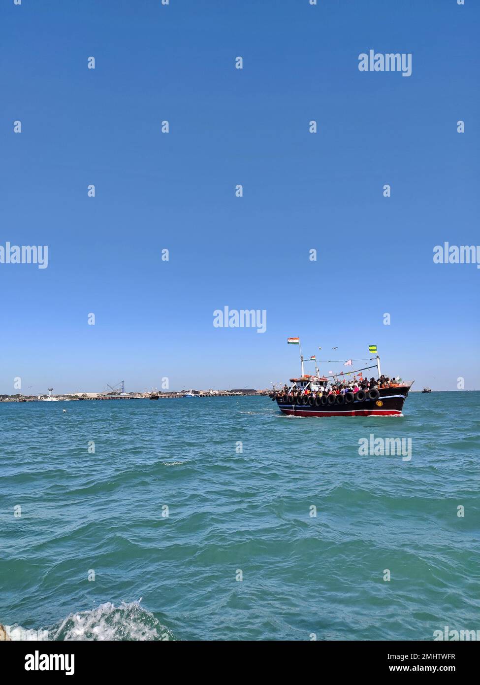 Beyt/Bet Dwarkadhish Temple in barca/traghetto/Dwarka/Gujarat Foto Stock