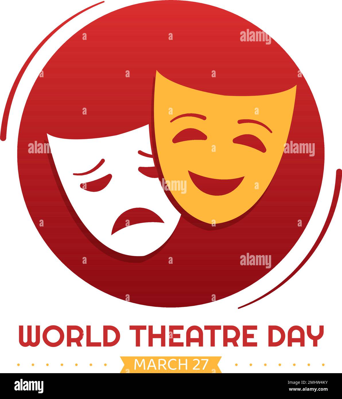 World Theatre Day il 27 marzo Illustrazione con maschere e per celebrare il teatro per banner Web o landing page in Cartoon piano modelli disegnati a mano Illustrazione Vettoriale