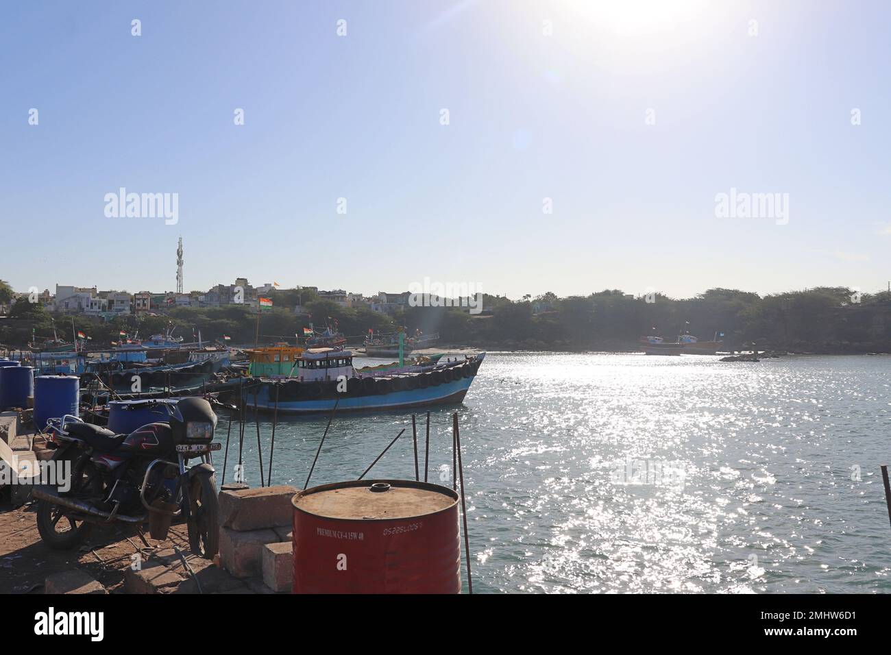 Beyt/Bet Dwarkadhish Temple in barca/traghetto/Dwarka/Gujarat Foto Stock