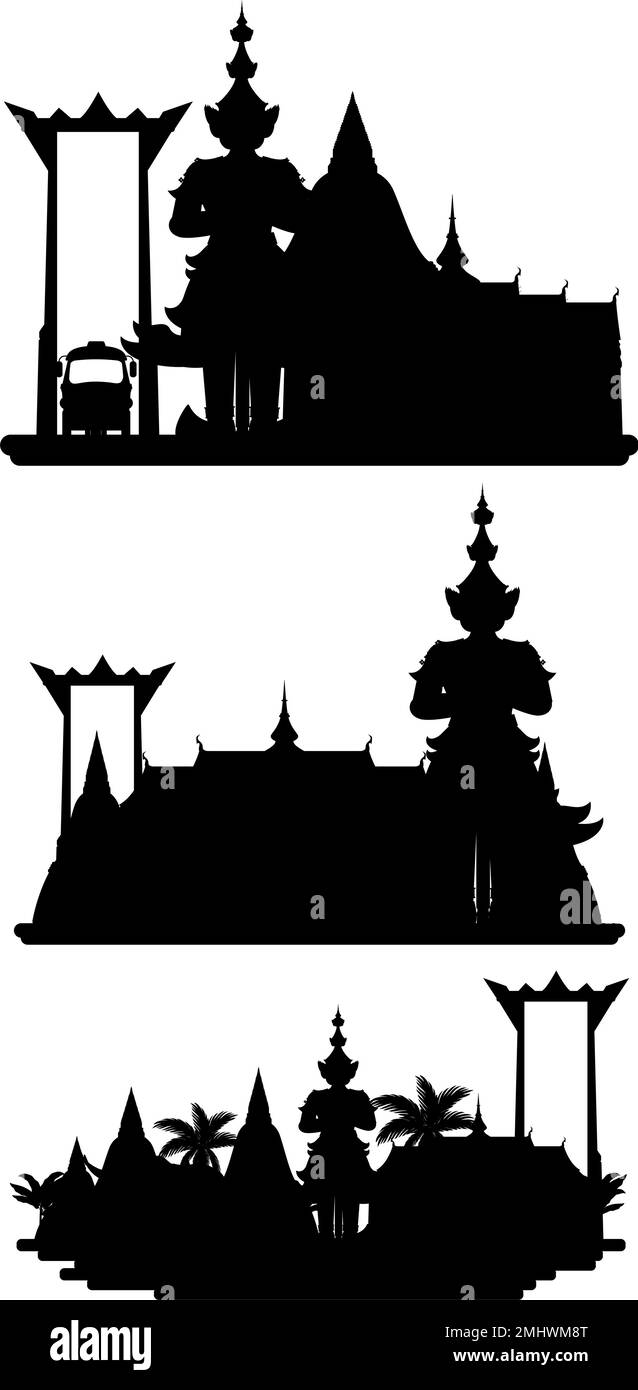 Punto di riferimento turistico della Thailandia con illustrazione della silhouette Illustrazione Vettoriale