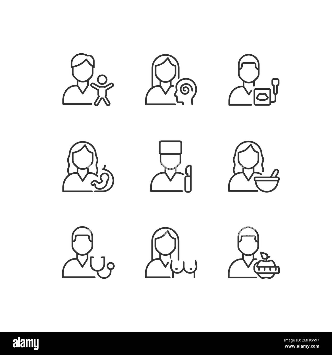 Set di icone lineari pixel Perfect Medical Clinic Services Illustrazione Vettoriale