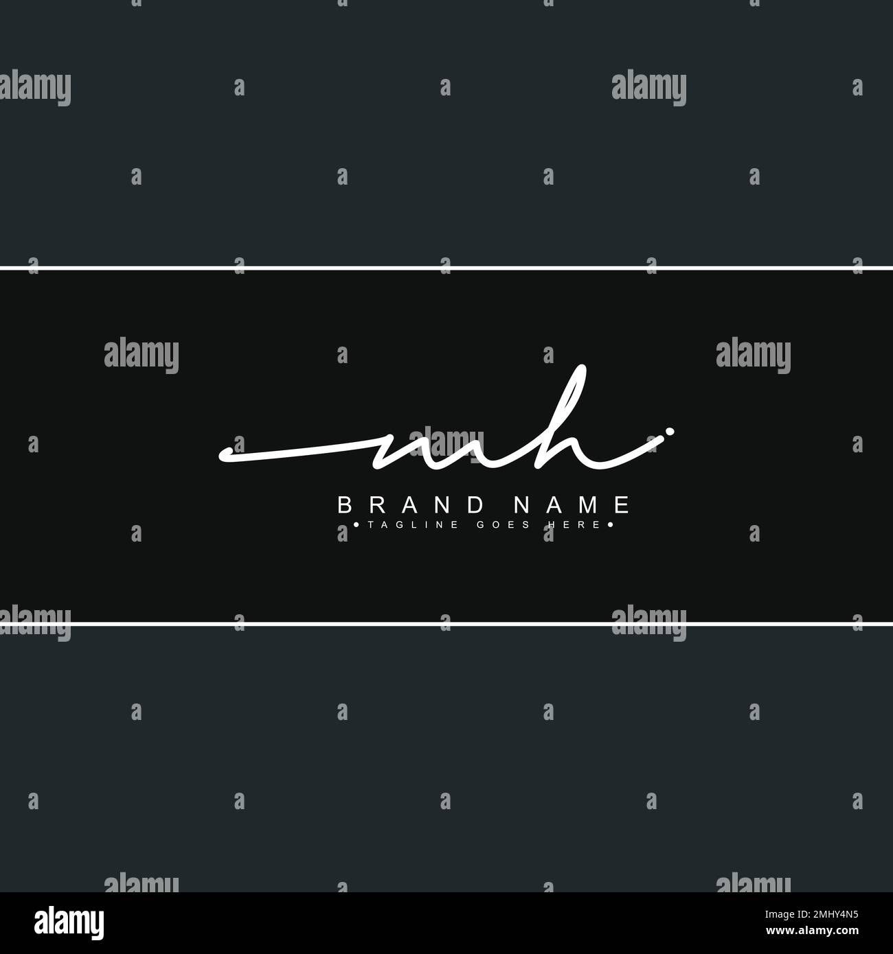 Logo iniziale MH in stile Signature per il settore della fotografia e della moda - vettore con logo Signature disegnato a mano Illustrazione Vettoriale