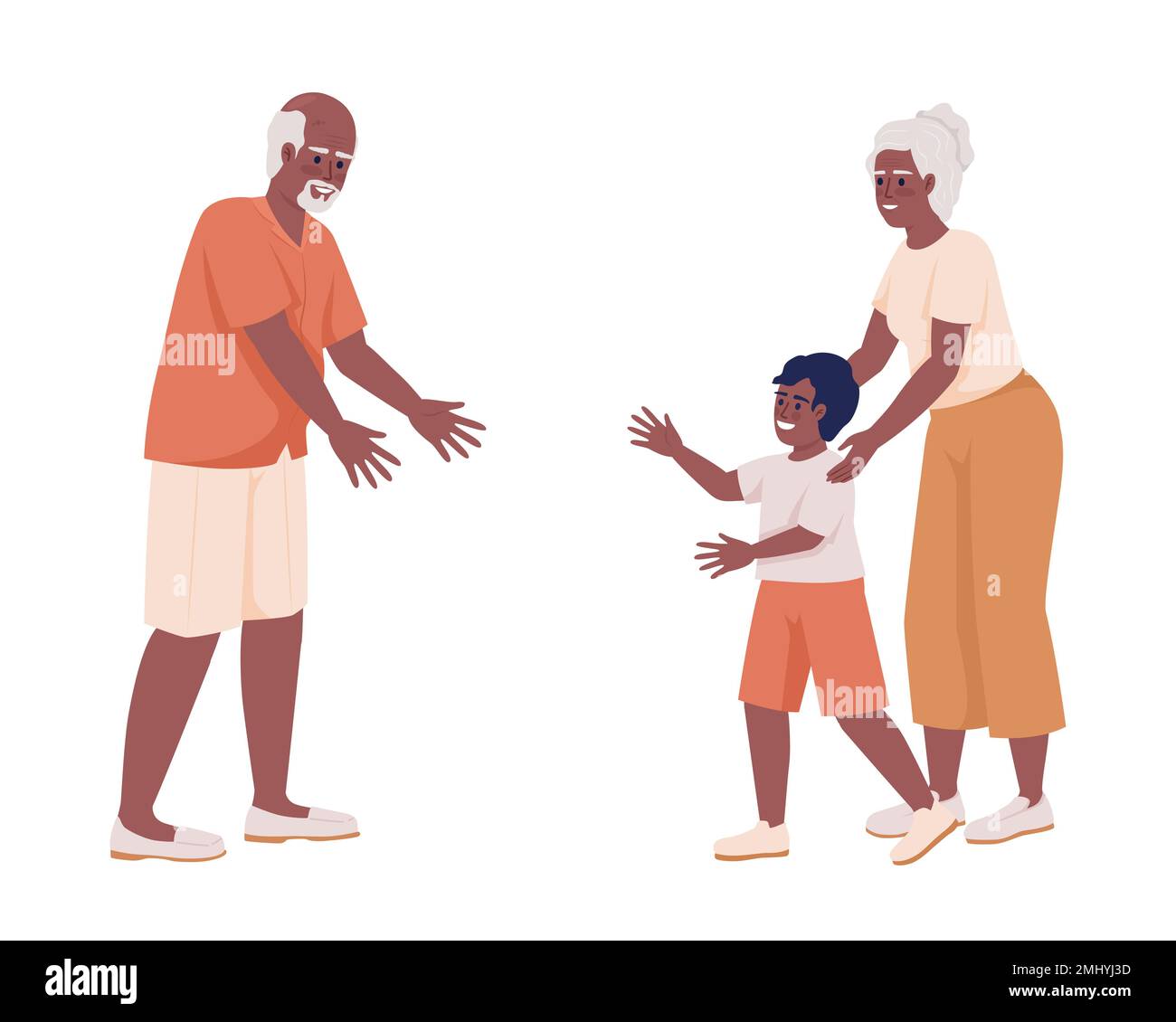 Nonna che presenta nonno a nonno caratteri vettoriali a colori semi-piatti Illustrazione Vettoriale