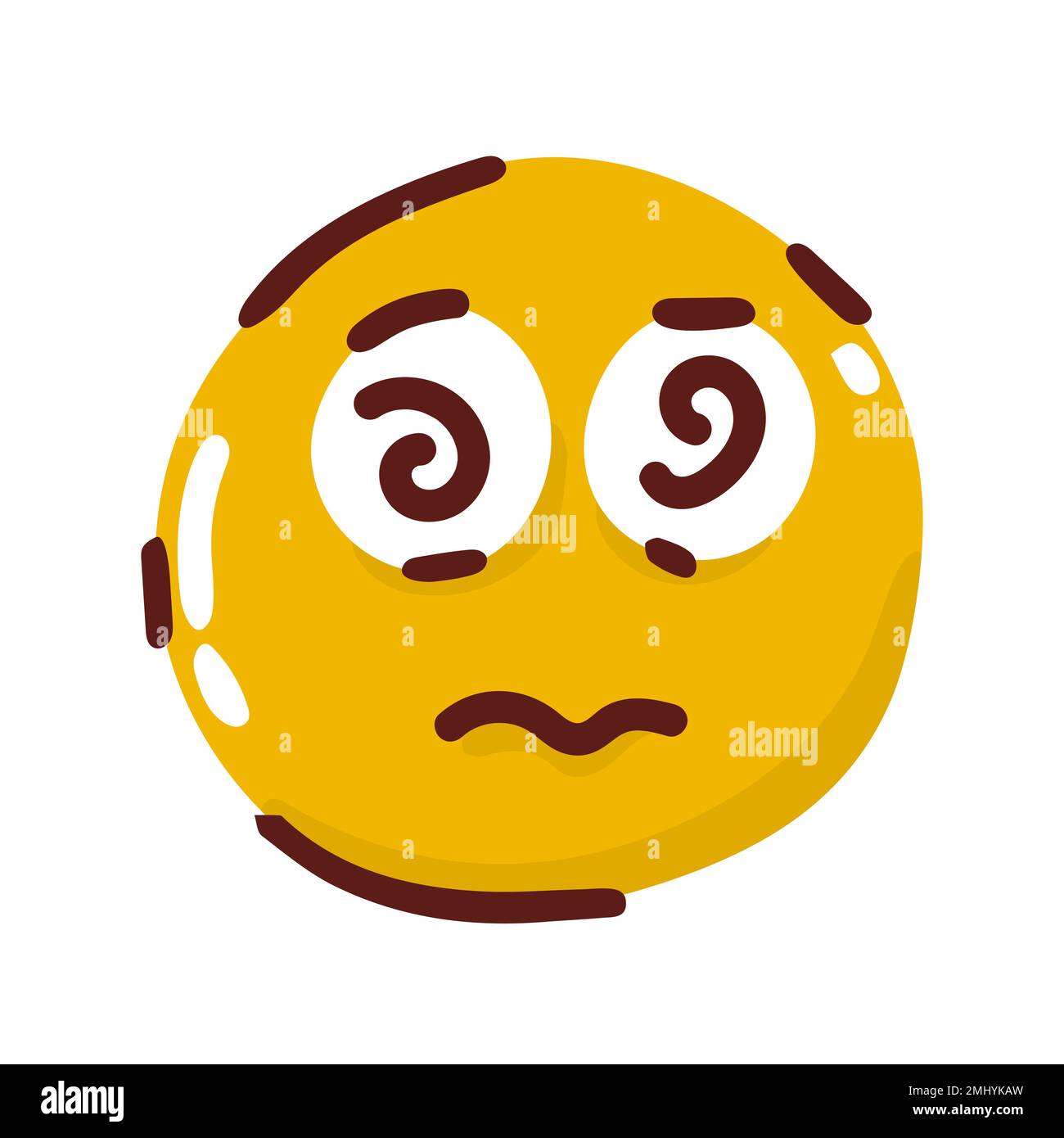 emoji sorridente con smiley stanco aperto, isolato su bianco Illustrazione Vettoriale