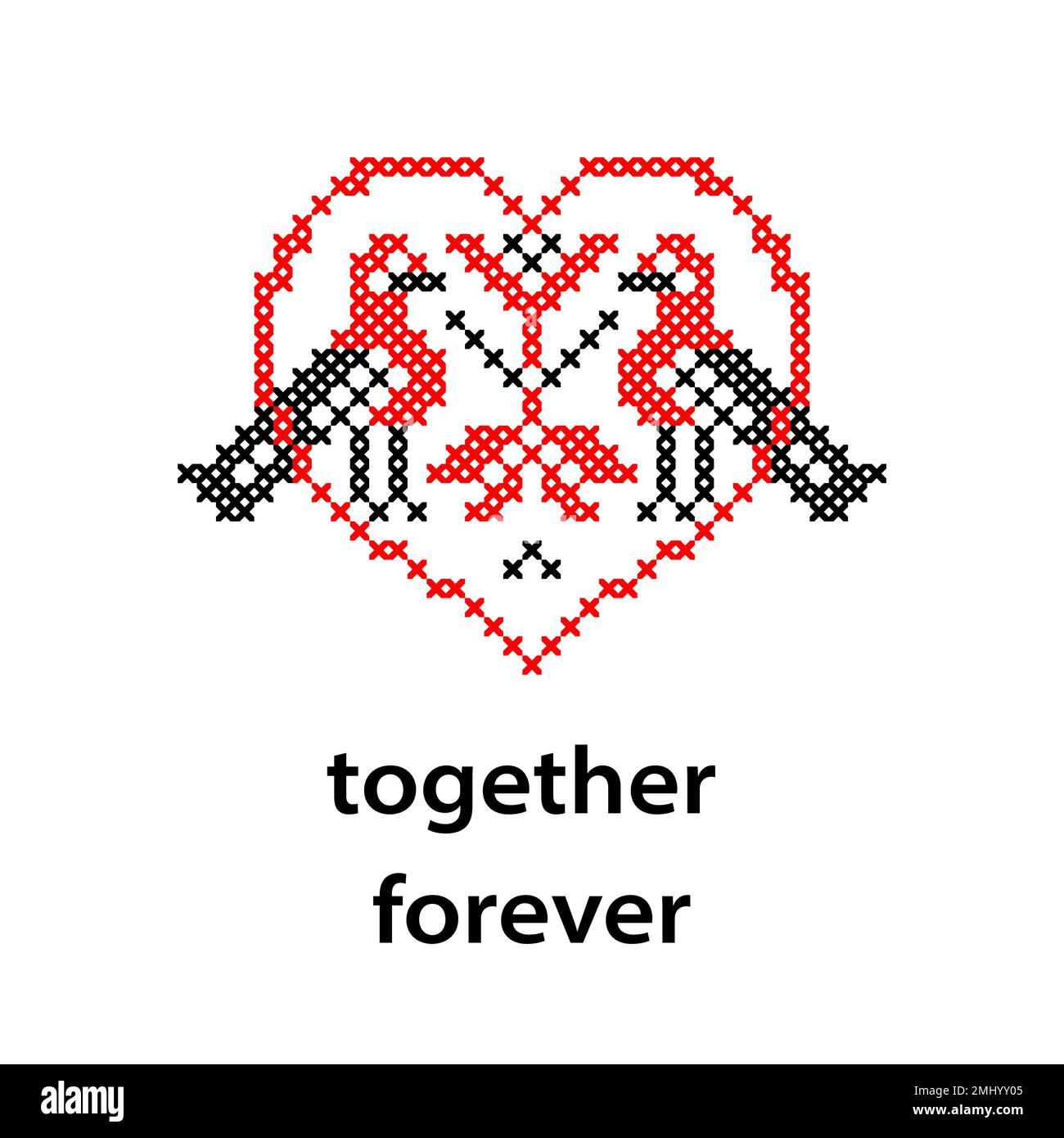 Cuore e uccelli coppia. Concetto di amore o di data. Schema vettoriale Illustrazione Vettoriale