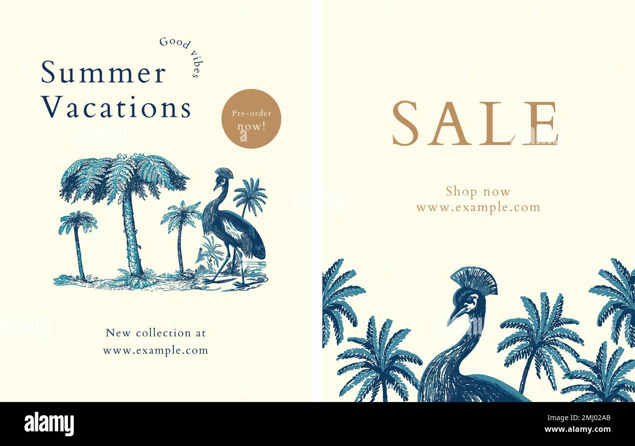 Blu estate volantino modello vettore tropicale sfondo Illustrazione Vettoriale