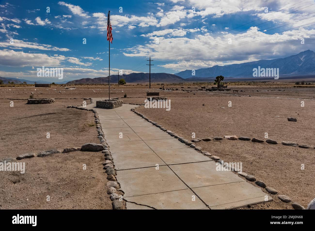 L'area delle vecchie residenze del personale, ora rasa al suolo, al Manzanar National Historic Site, Owens Valley, California, USA Foto Stock