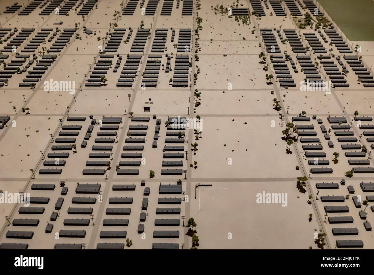 Modello che mostra la disposizione originale dei campi di concentramento al Manzanar National Historic Site, Owens Valley, California, USA Foto Stock