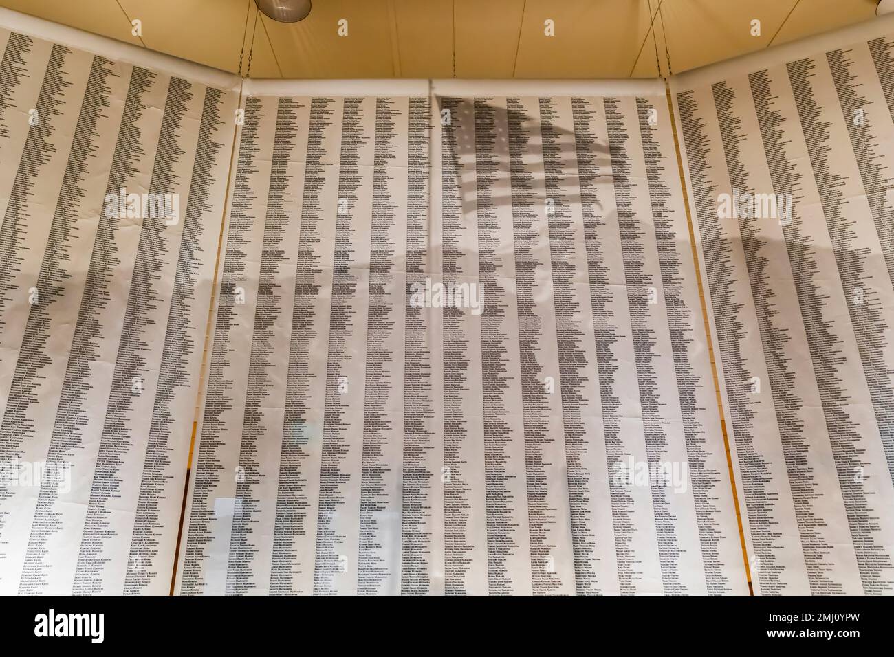 Elenco degli americani giapponesi incarcerati, NPS Visitor Center presso il Manzanar National Historic Site, Owens Valley, California, USA Foto Stock