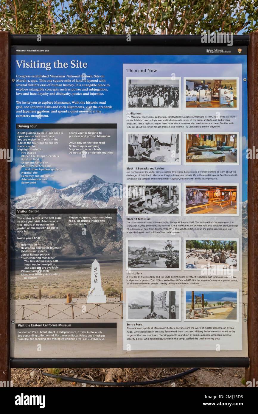 Mostra su come visitare il Manzanar National Historic Site, Owens Valley, California, Stati Uniti Foto Stock