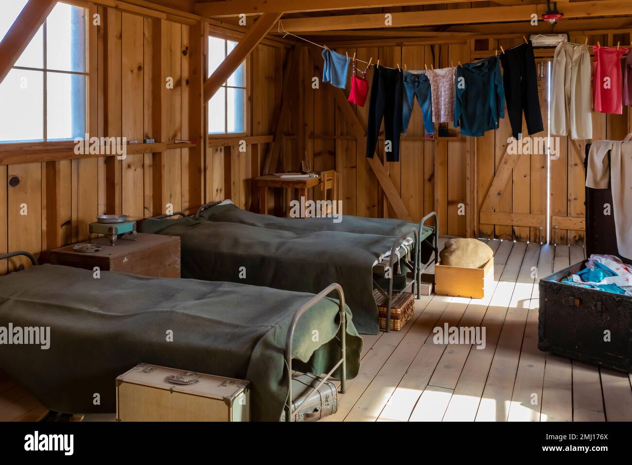 Mostra caserma al blocco 14 al Manzanar National Historic Site, Owens Valley, California, USA Foto Stock