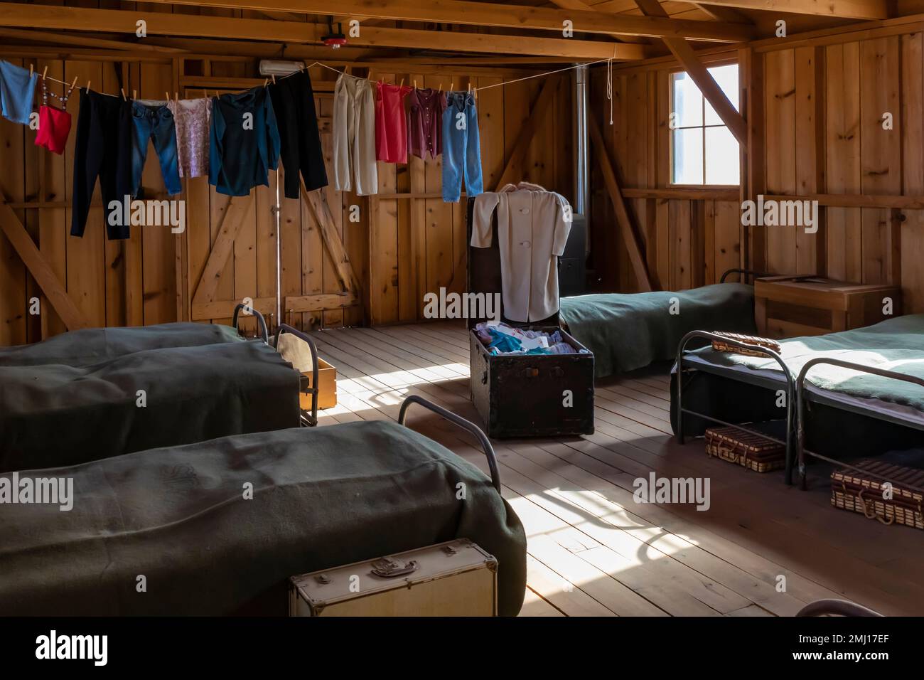 Mostra caserma al blocco 14 al Manzanar National Historic Site, Owens Valley, California, USA Foto Stock