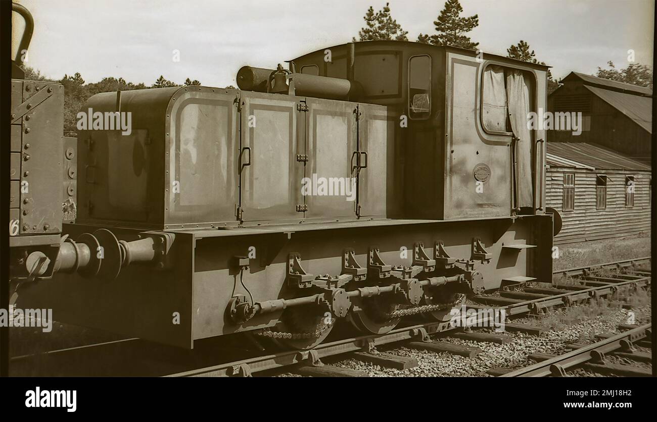 Kerr Stuart 4421 costruito nel 1929, la prima locomotiva diesel di calibro standard costruita per essere prodotta in Gran Bretagna. Chiamato "fiume Rom", servì nella sezione a scartamento standard della ferrovia Ravenglass & Eskdale fino alla cava di Murthwaite Foto Stock